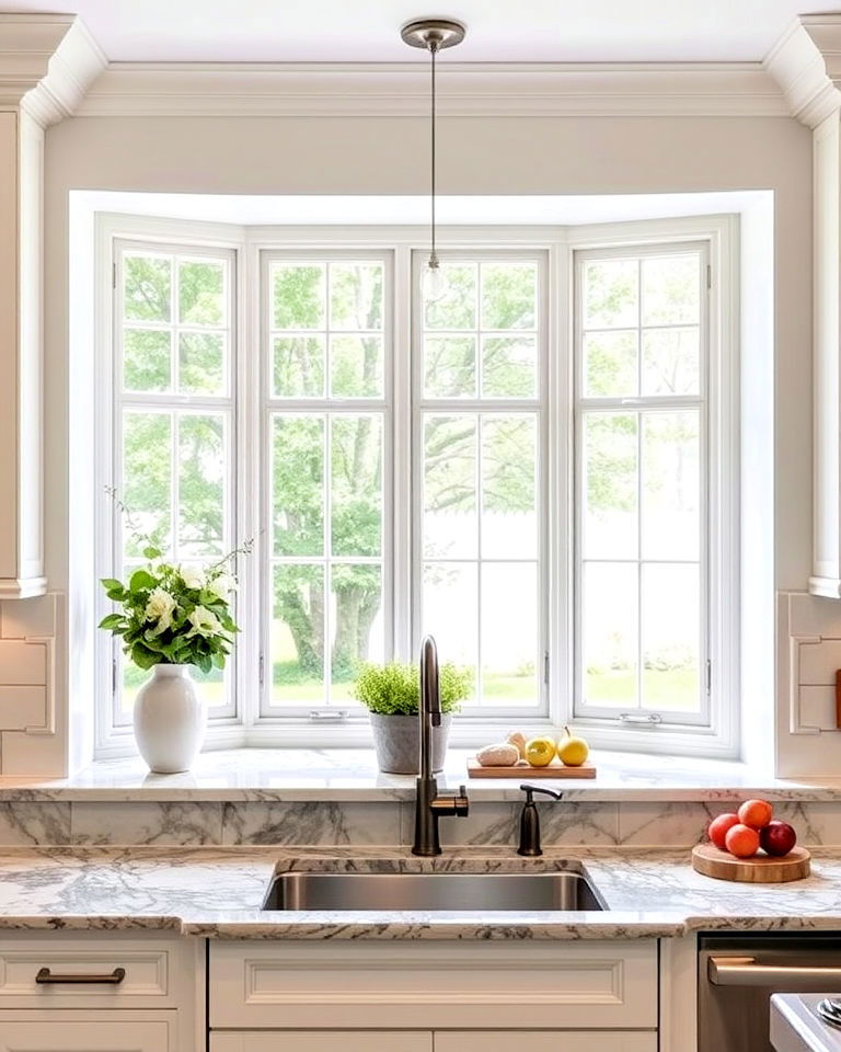 elegant bay window with granite ledge