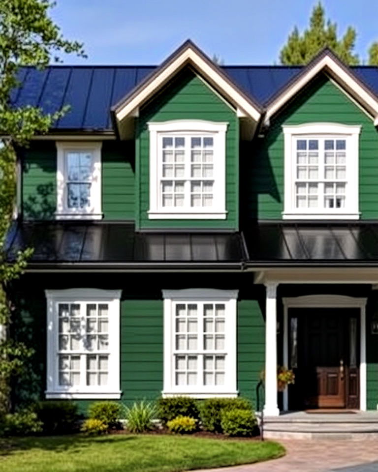elegant dark green exterior with black roof
