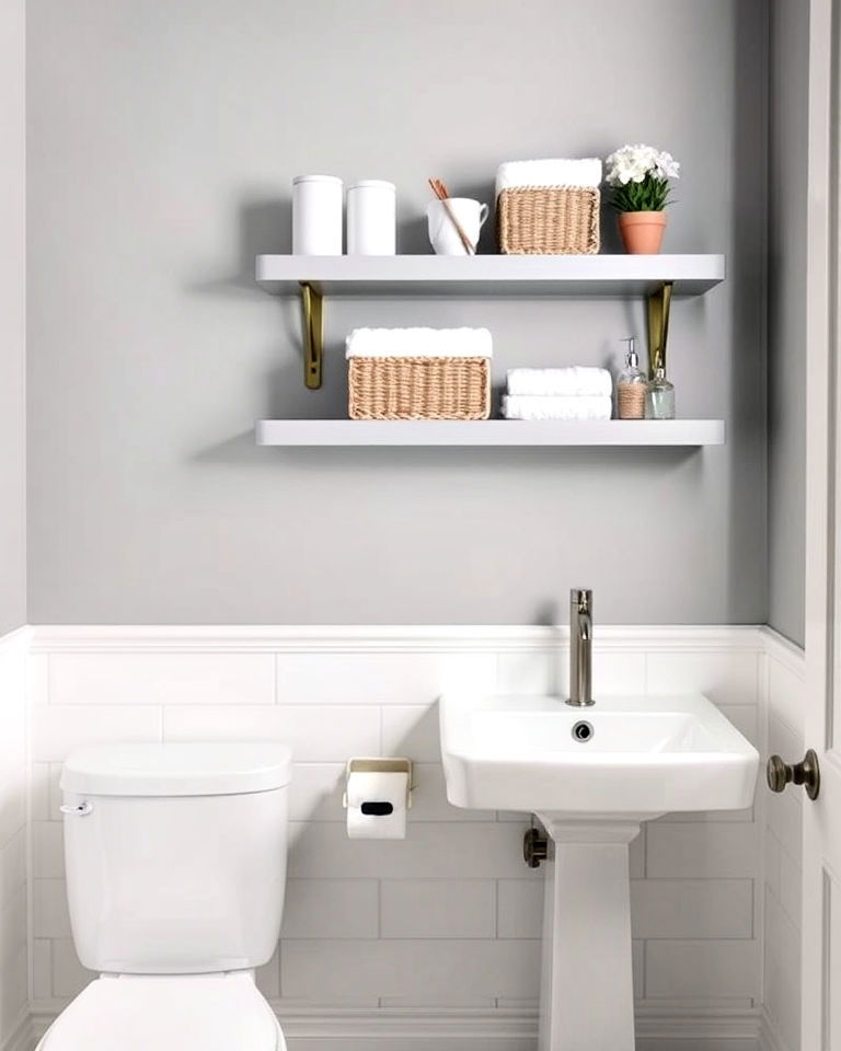elegant gray floating shelves for extra storage