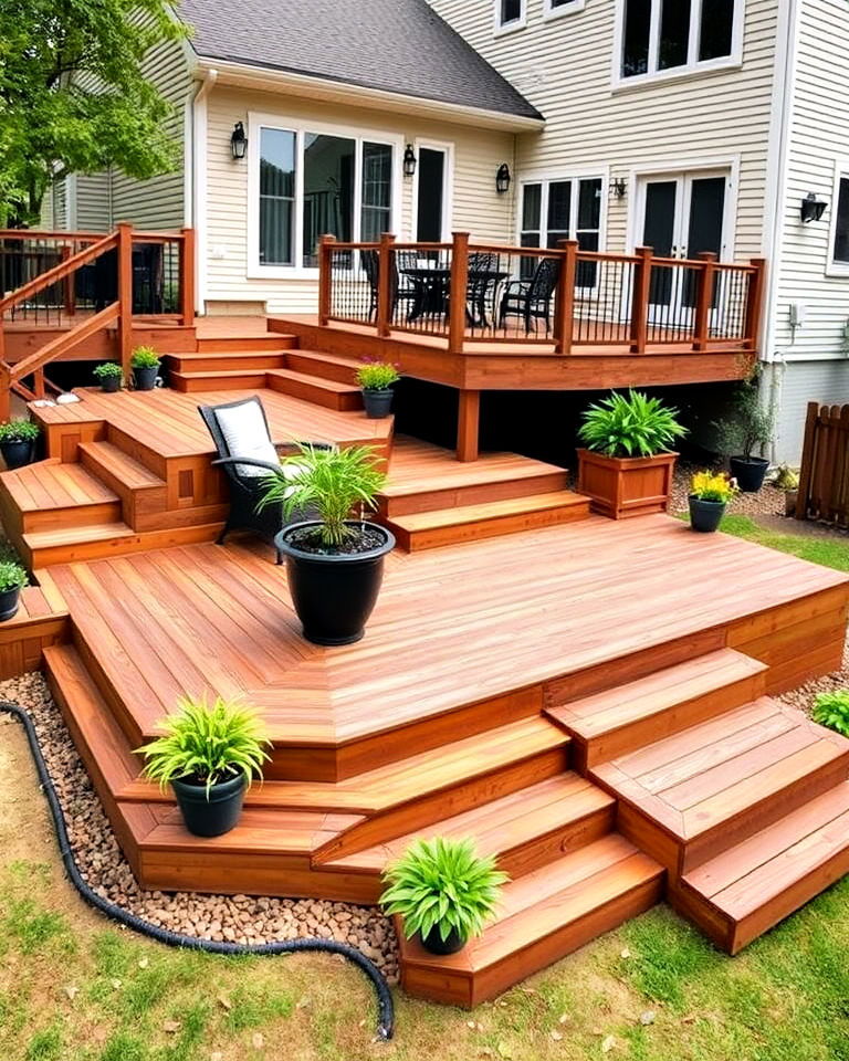 elegant multi level ground deck