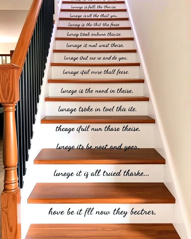 elegant stair risers with inspirational quotes