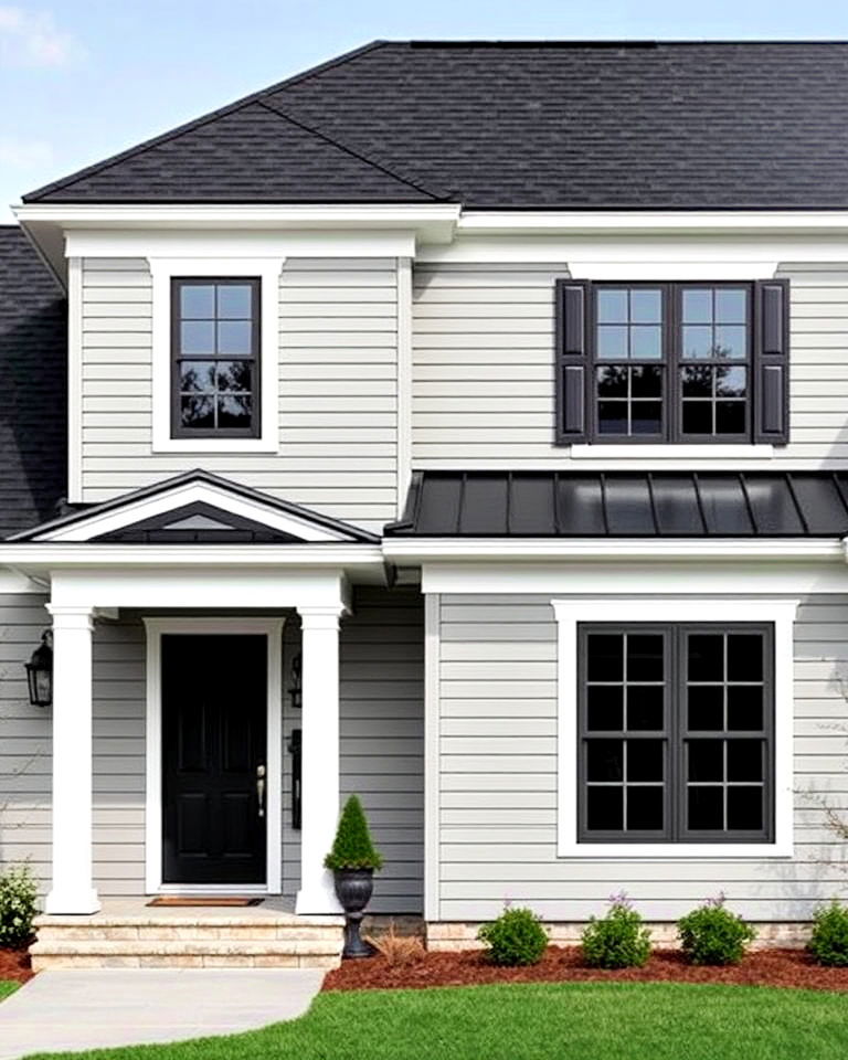 elegant two toned gray exterior with black roof