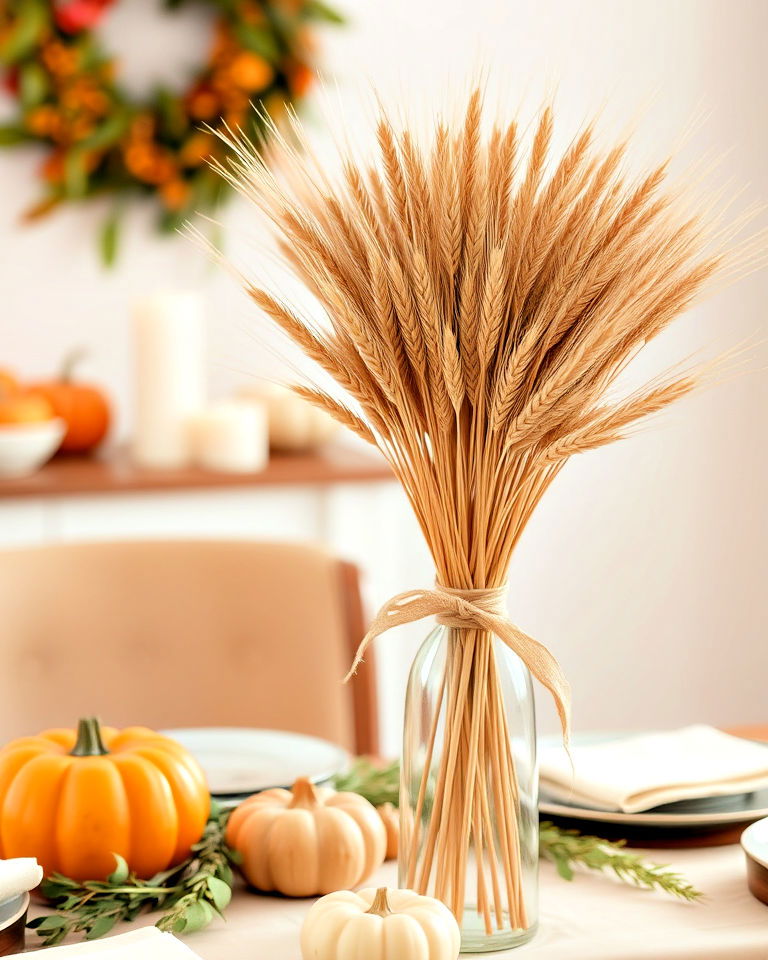 elegant wheat bundle thanksgiving table centerpiece