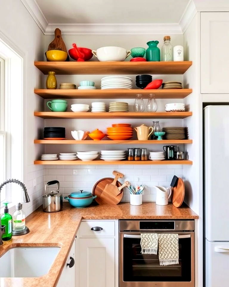 embrace open shelving with vibrant colors