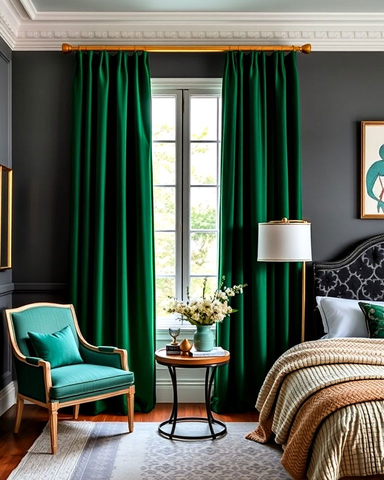 emerald green curtains