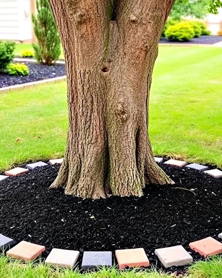 enhance tree bases with black mulch