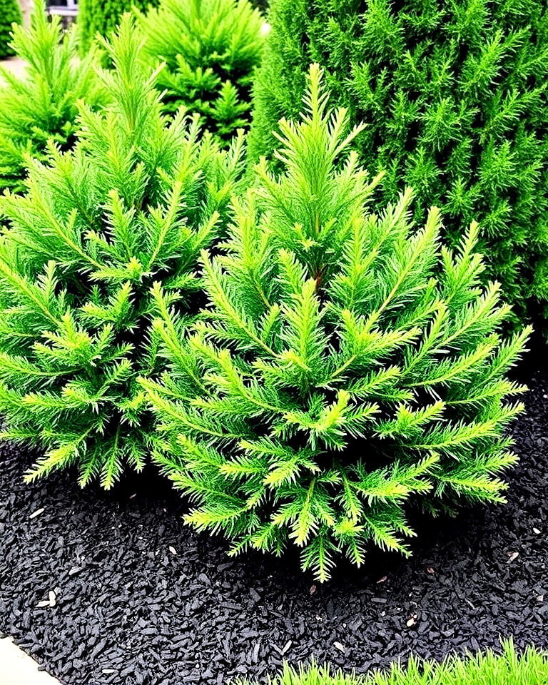 evergreen plants with a beautiful black mulch border