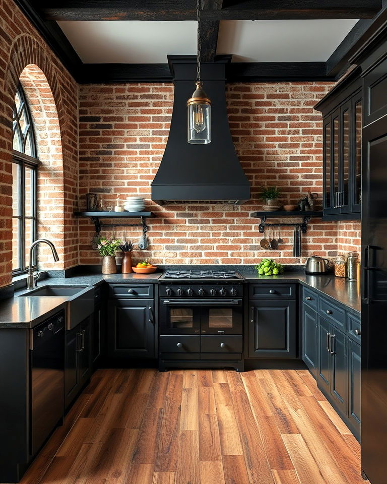 exposed brick walls for kitchen