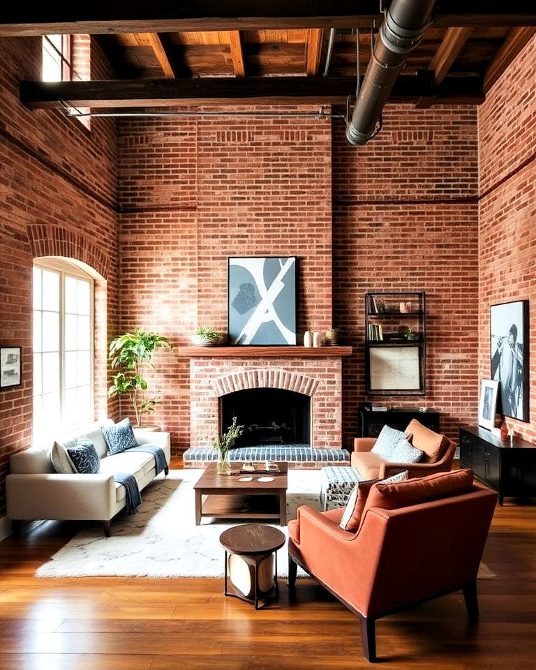 exposed brick walls for townhouse interior