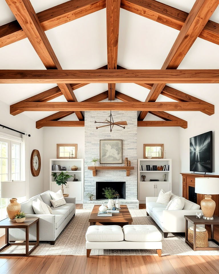 exposed ceiling beams to the living room