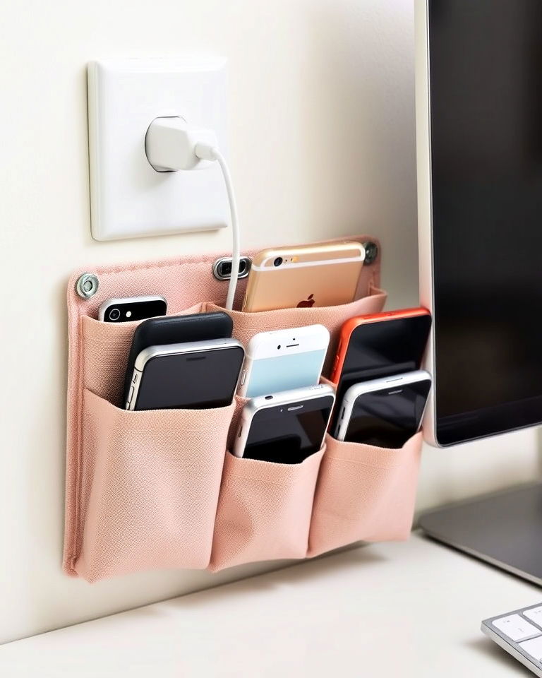 fabric pocket organizer for charging devices