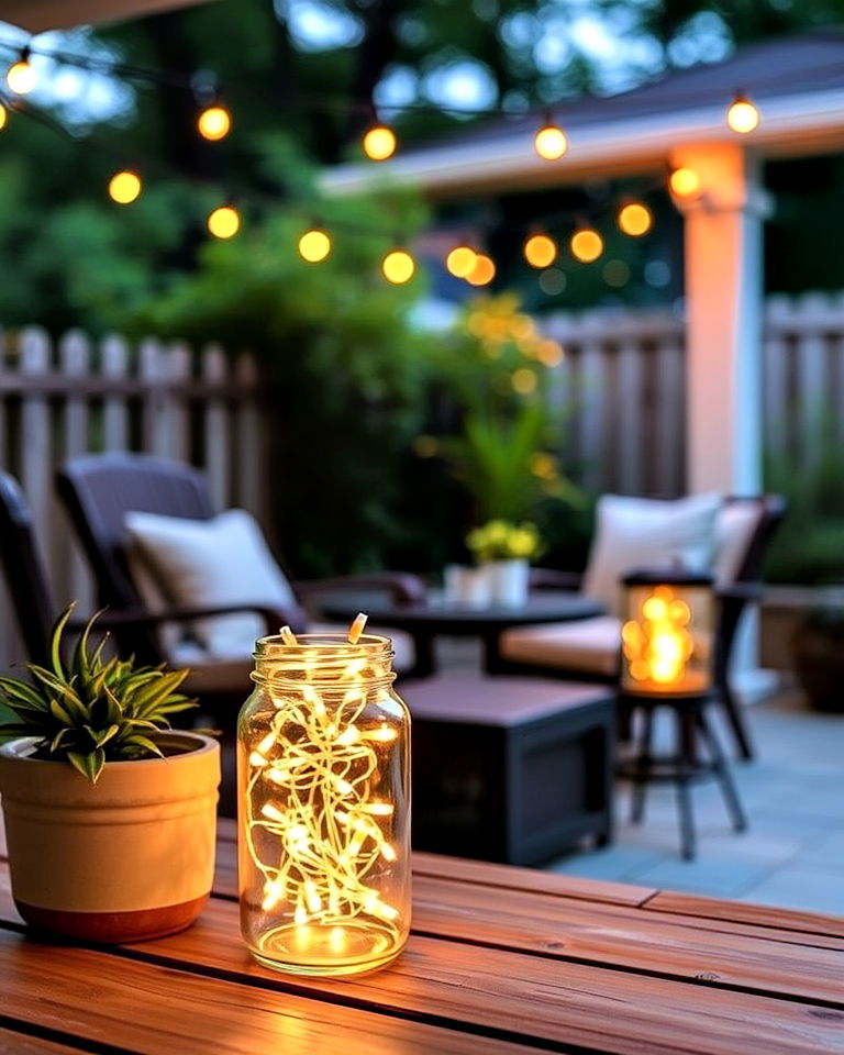 fairy lights in glass jars for DIY luminaries