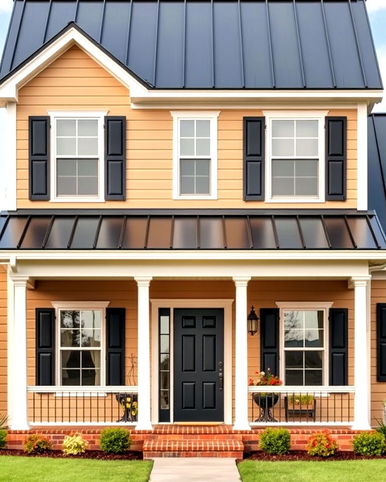 farmhouse beige with black metal roofing