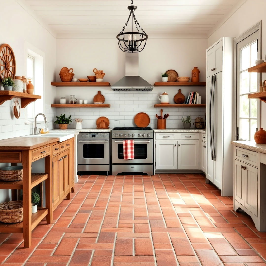 farmhouse kitchen brick style floor tiles
