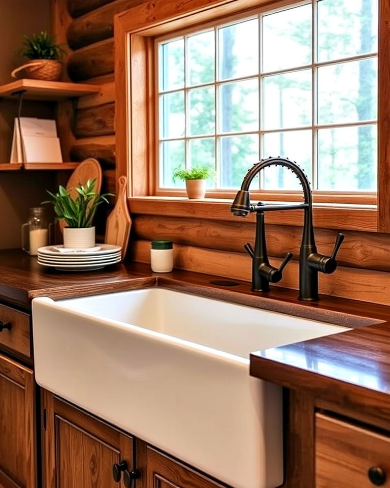 farmhouse kitchen sink with antique fixtures