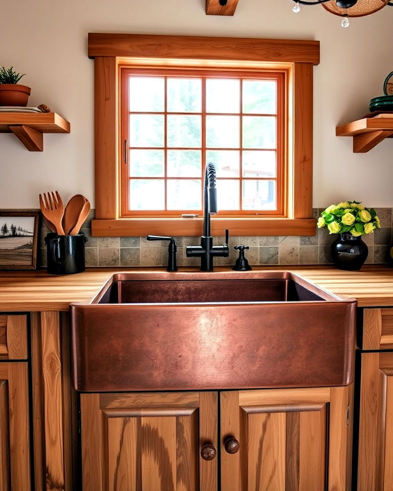 farmhouse sink with copper finish