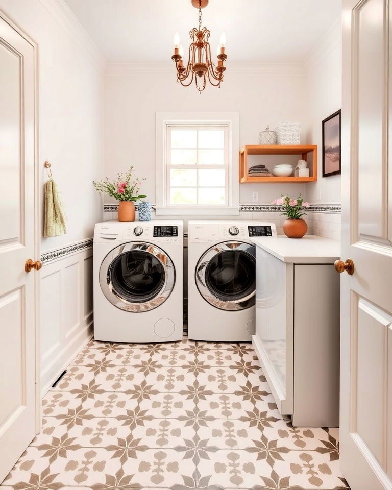faux tile floor design for laundry room