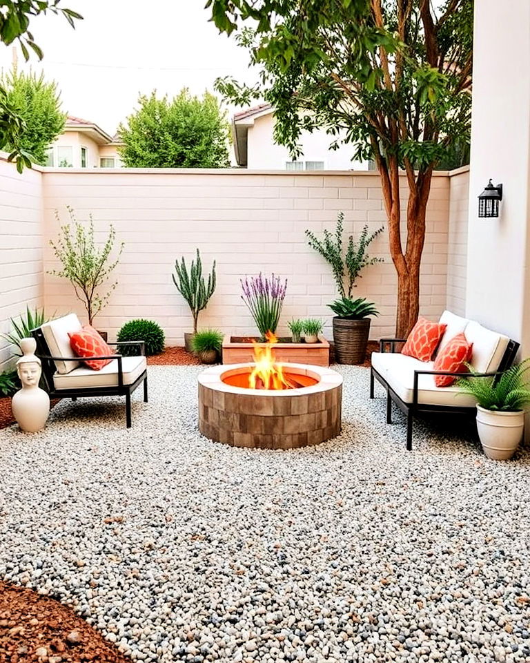 fire pit in a gravel courtyard