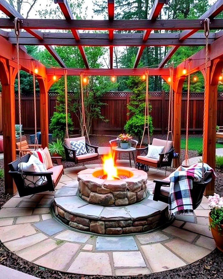 fire pit with swing seating