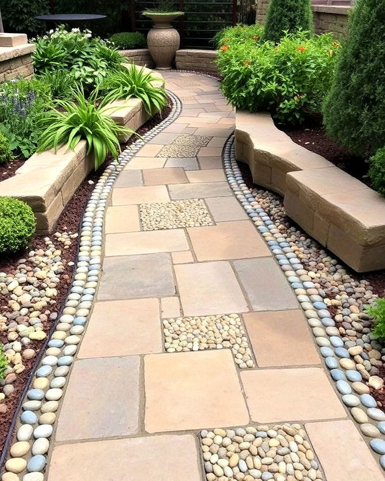 flagstone and pebble mosaic path