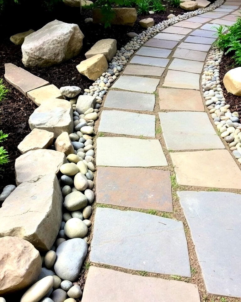 flagstone and river rock combo