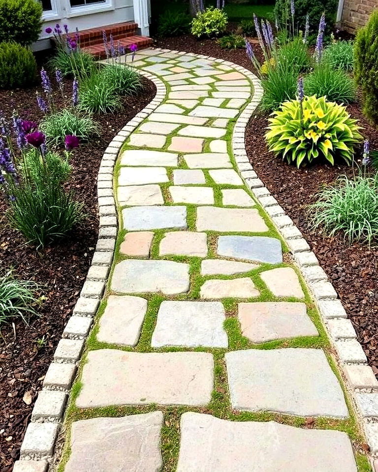 flagstone pathway with edging stones