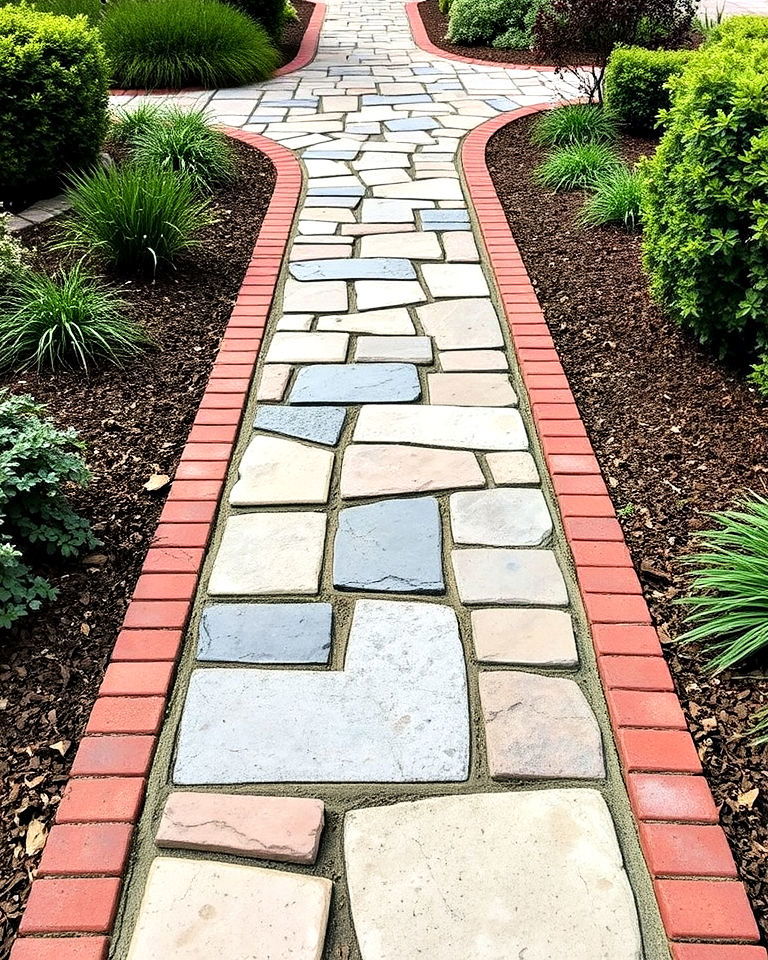 flagstone walkway with brick border