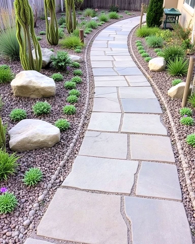 flagstone walkway with ground cover
