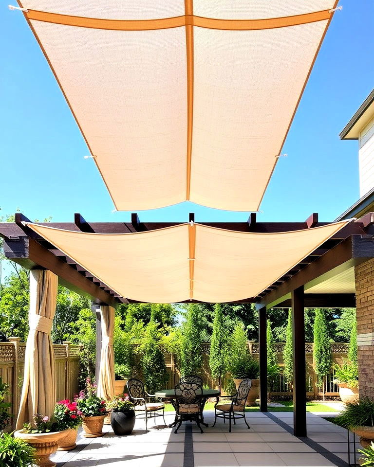 flexible fabric pergola canopy with ties