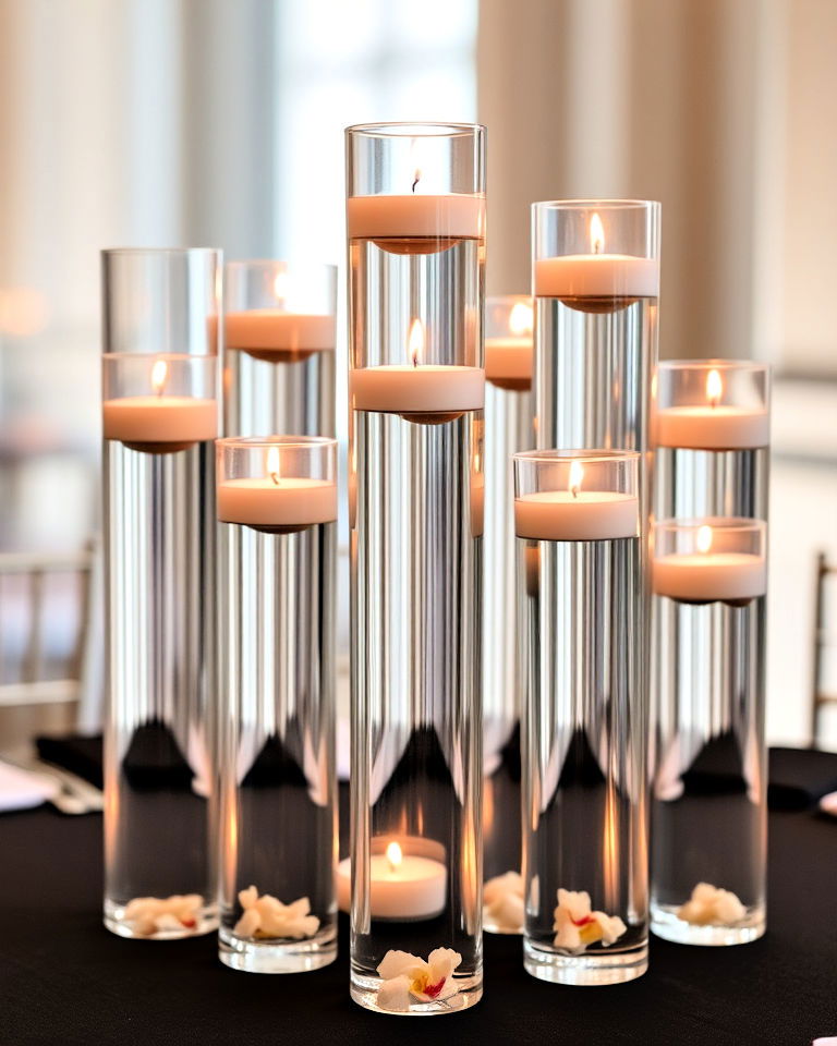 floating candles in tall vases
