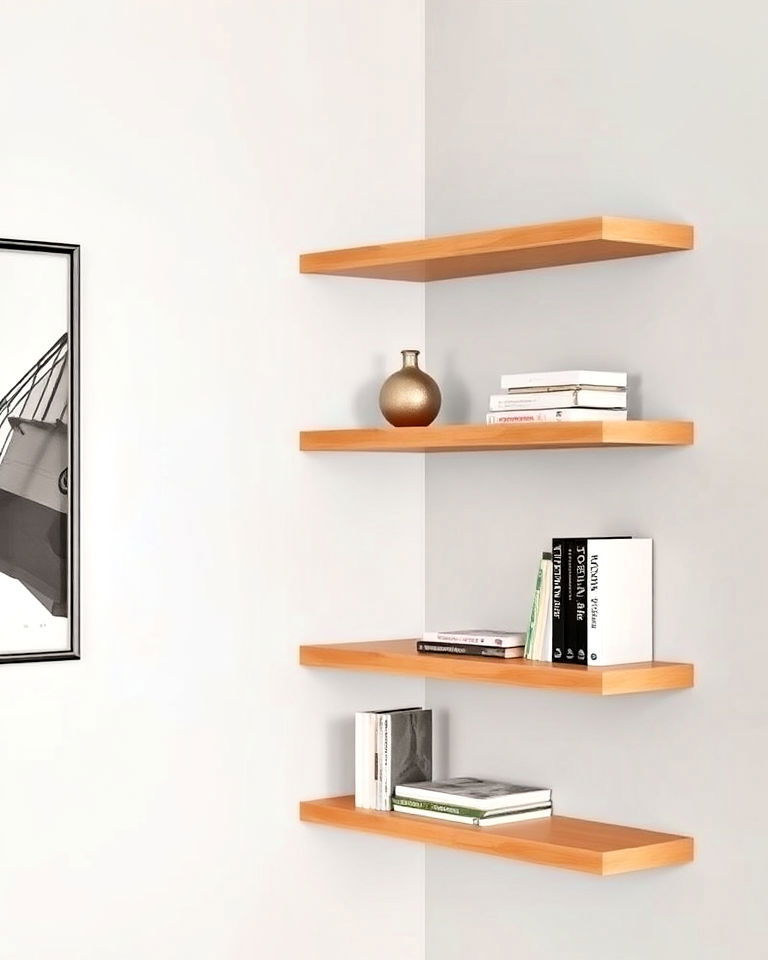 floating corner shelves for a minimalist look