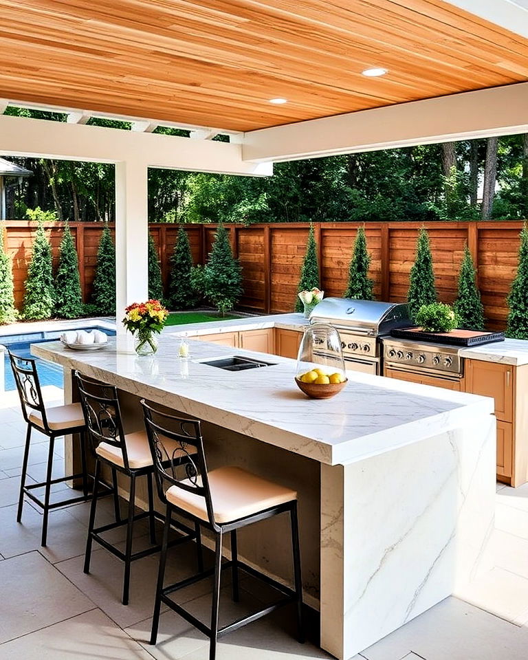 floating countertop with bar stools