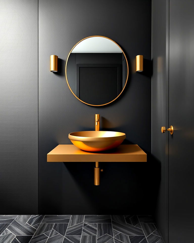 floating gold sink with black backdrop