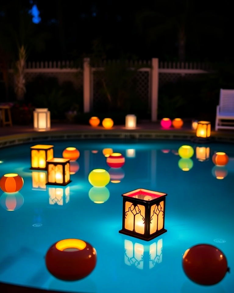 floating lanterns to bring an exotic vibe to the pool