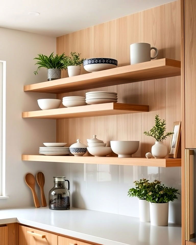 floating wood kitchen shelves