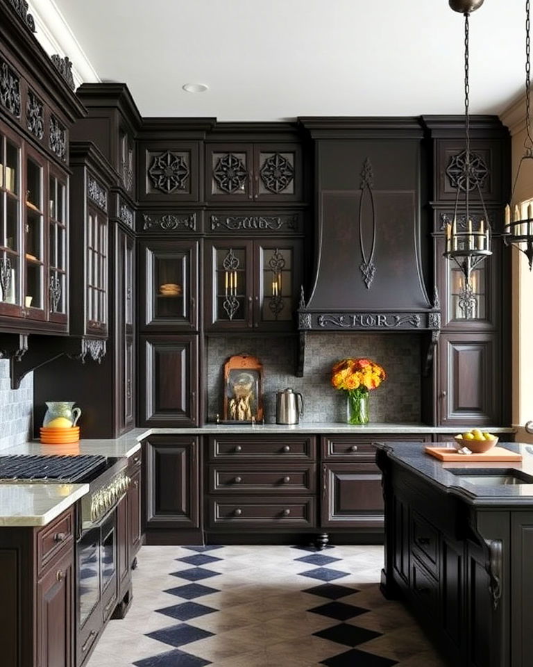 floor to ceiling cabinetry in a gothic kitchen
