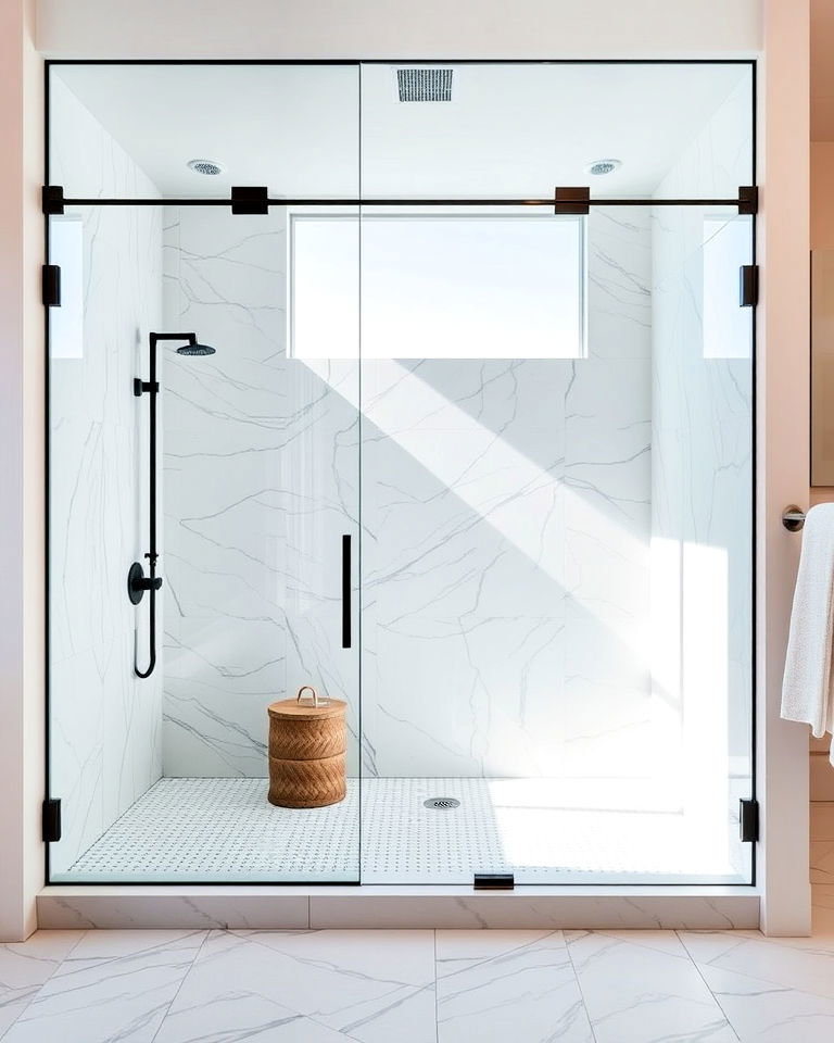 floor to ceiling glass shower enclosure