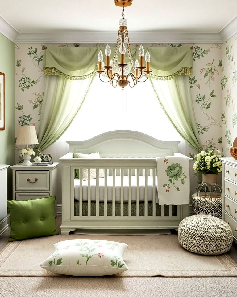 floral green accents nursery for elegance