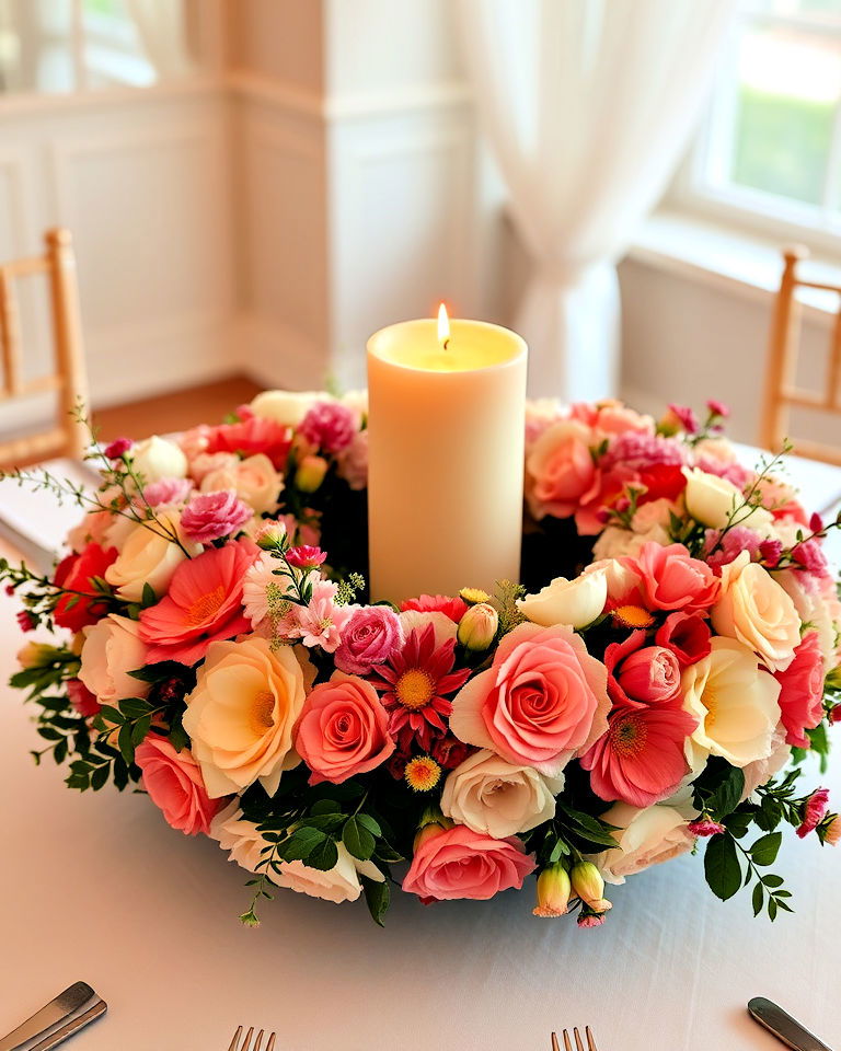 floral wreath with center candle
