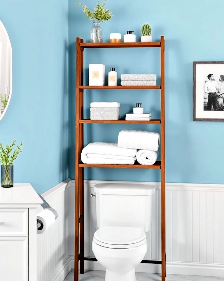 foldable over the toilet ladder shelf