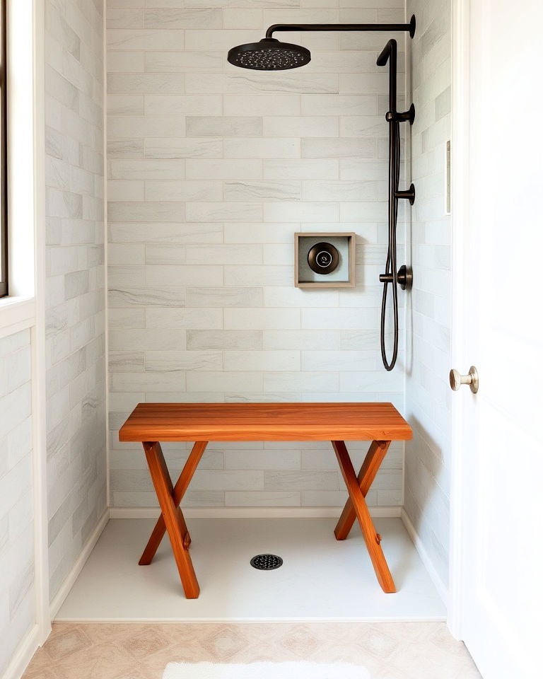 folding teak shower bench