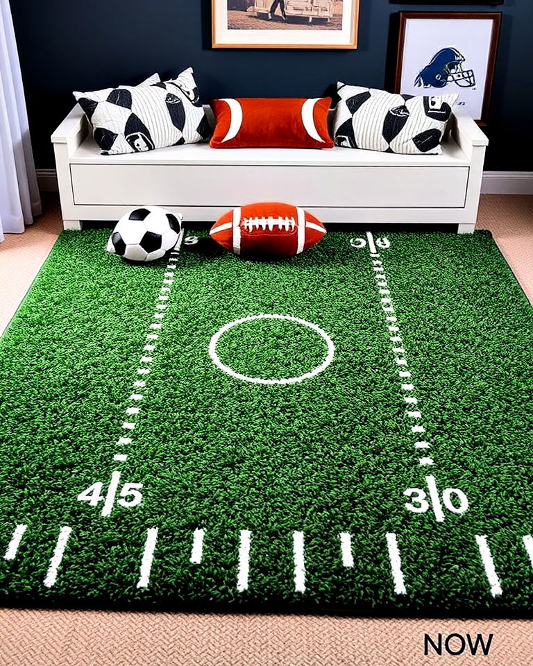 football field inspired nursery area rug