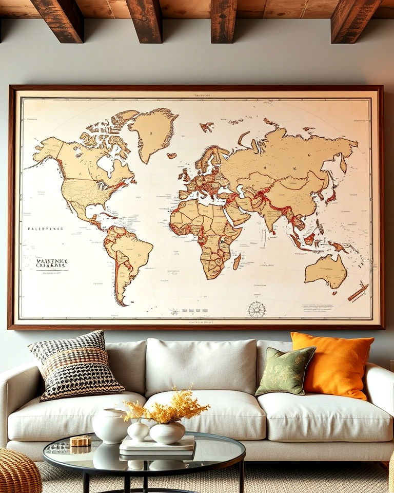 framed vintage maps wall art