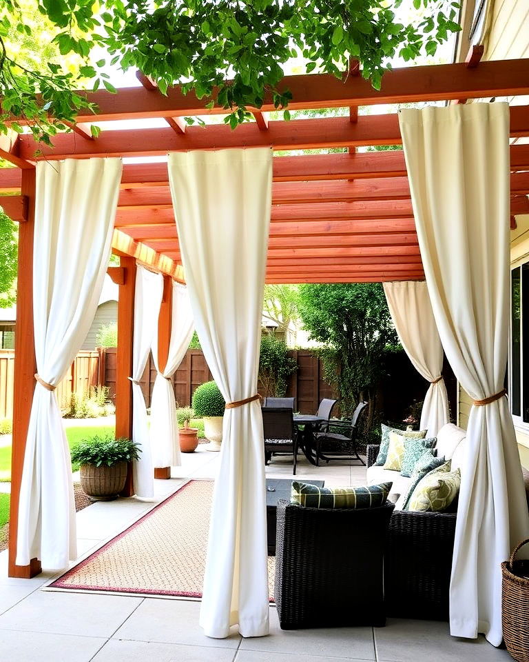 freestanding pergola with curtains to add privacy