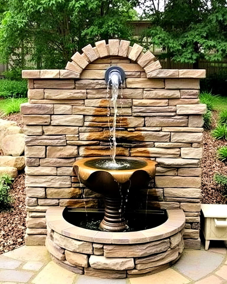 freestanding stone wall fountain