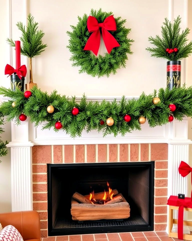 fresh cedar garland with mini ornaments