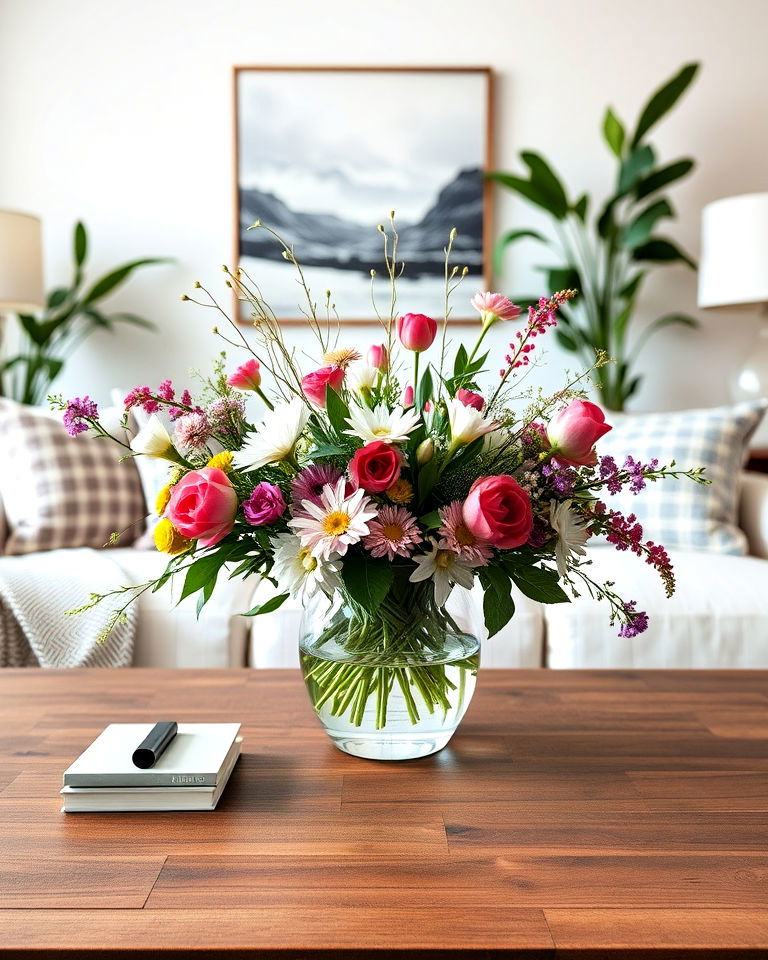 fresh floral arrangements coffee table centerpiece