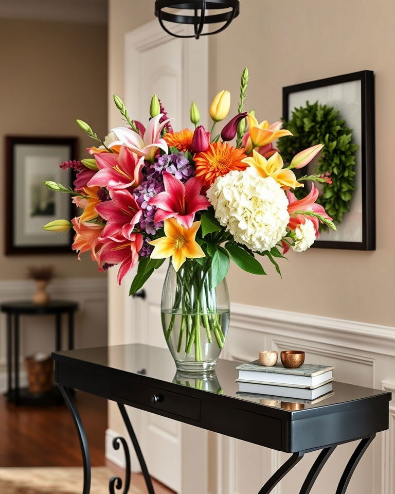 fresh flower arrangement for foyer decor