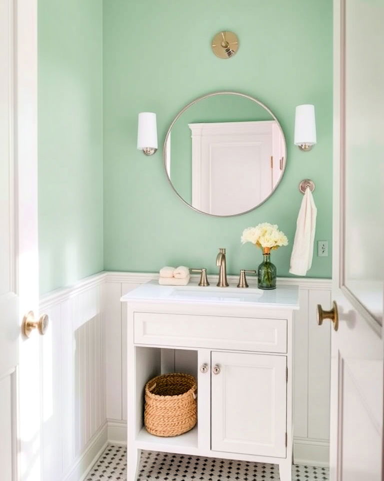 fresh mint green powder room walls