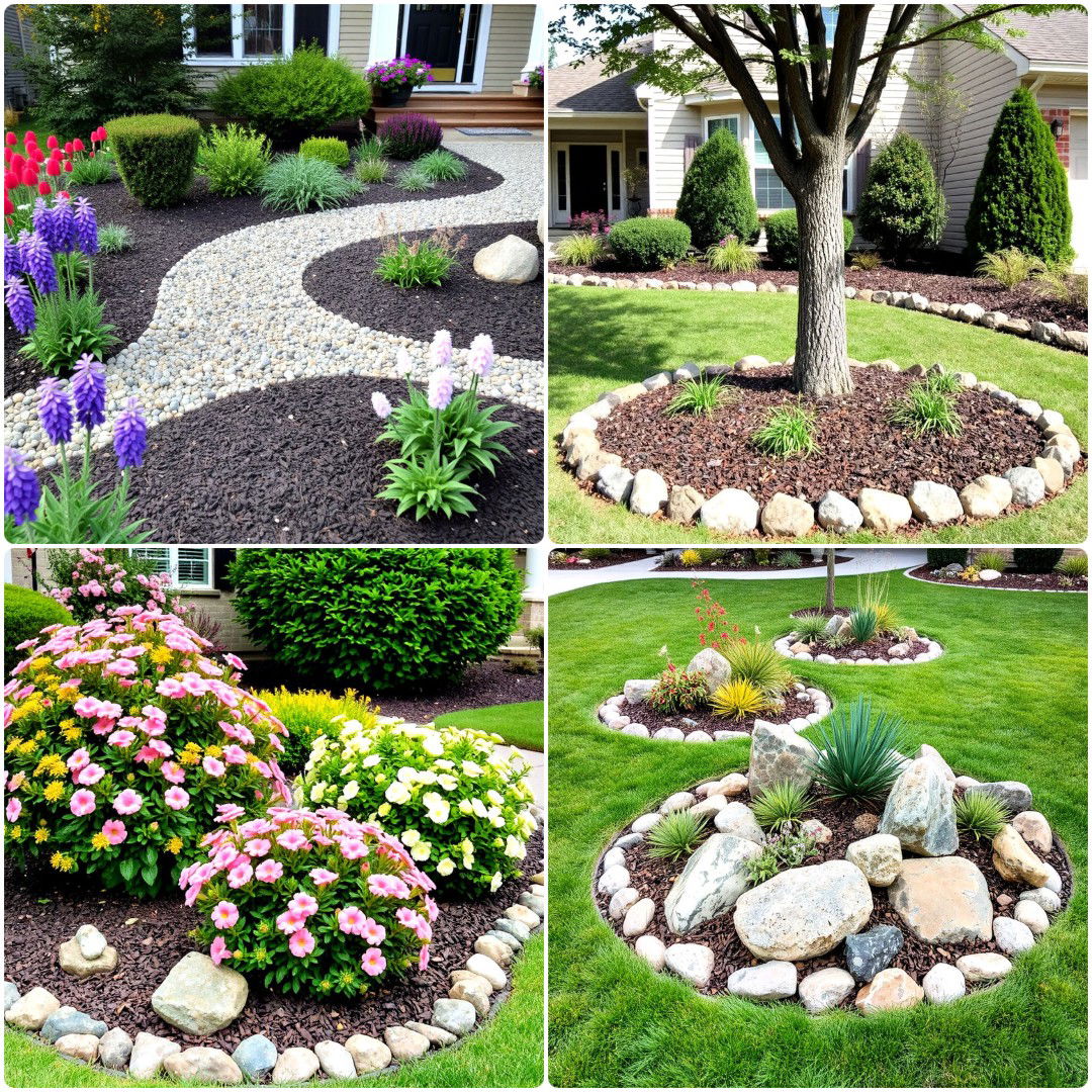 40 Front Yard Landscaping Ideas with Rocks and Mulch To Try